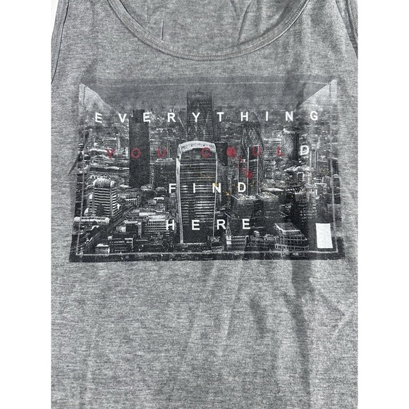 ZARA MAN Gray Graphic Tank Top L Cityscape Print Sleeveless Streetwear - Picture 2 of 6